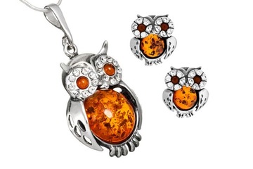 Комплект OWLS SILVER с цепочкой SWAROVSKI AMBER