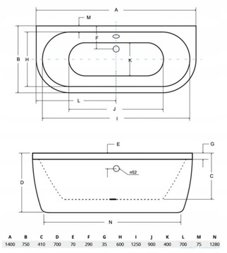 Отдельностоящая подвесная ванна BESCO VISTA 140x75