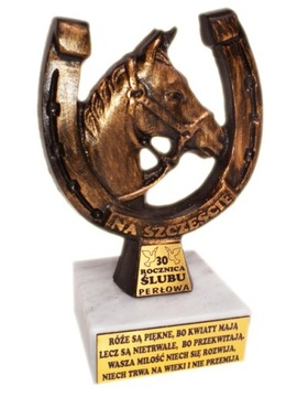 Statuetka podkowa szczęścia z koniem prezent 30 rocznica ślubu figurka