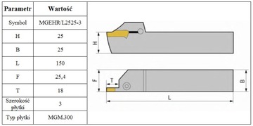 NÓŻ PRZECINAK UCINAK MGEHL2525-3 LEWY + PŁYTKI FV