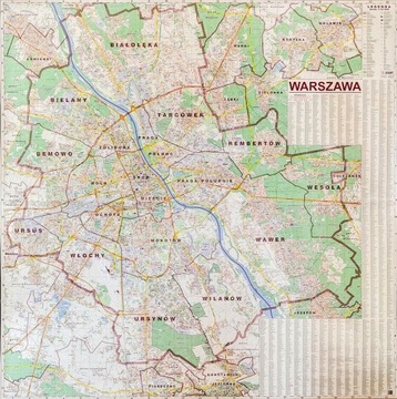 WARSZAWA MAPA ŚCIENNA XXL / PLAN MIASTA 1:18 000