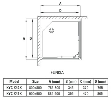 Квадратная кабина Funkia 90x90 см KYC 041K