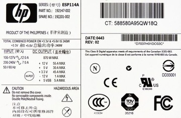 БЛОК ПИТАНИЯ HP 192201-002 192147-002 870 Вт DL585