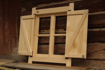 Okno drewniane z OKIENNICA domek altana 90x90