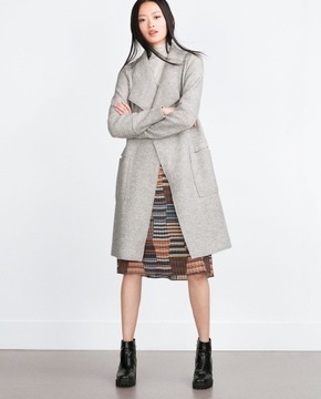 Шерстяное пальто Zara светло-серое L 40