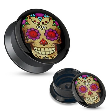 TUNELE PLUG AKRYLOWY TUNEL GWINT WEW. SKULL 8 mm