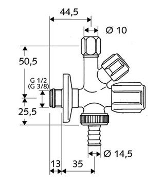 Двойной клапан SCHELL 1/2x3/8/x3/4 для раковины стиральной машины