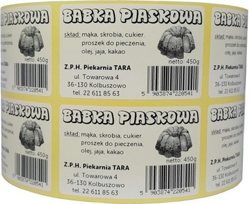 etykiety naklejki produkty na opakowania z tekstem kodem kreskowym grafiką