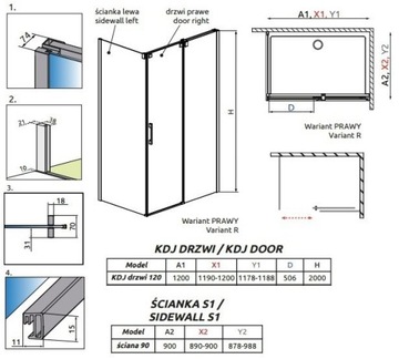 Кабина RADAWAY ESPERA KDJ 120х90 ПРОЗРАЧНЫЕ ПРАВА