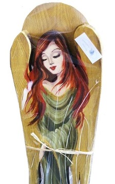 OBRAZ Drewniany Duży Anioł oliwkowy 60 cm