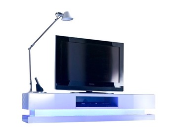 Step stolik pod tv Biała Szafka Rtv + LED Kiss Lakier Wysoki połysk 180cm