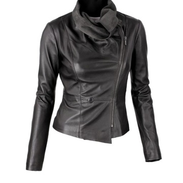 Čierna dámska kožená bunda Šálová z prírodnej kože DORJAN LEN450 L