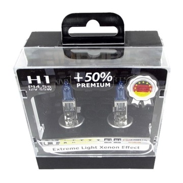 ŻARÓWKI NIEBIESKI H1 +50% PREMIUM XENON EFEKT 2SZT