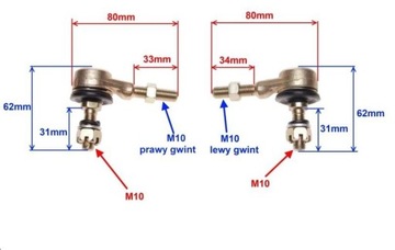 KOŃCÓWKI DRĄŻKA KIEROWNICZEGO QUAD 110 -200 cc KPL