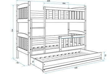 Детская трехместная двухъярусная кровать КУБУСЬ 200x90