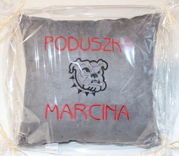 PREZENT na WALENTYNKI PODUSZKA dla Niego Niej napis HAFT Serca Welurowa