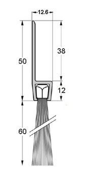 Щеточный уплотнитель для дверей Д-1000мм, В-60мм