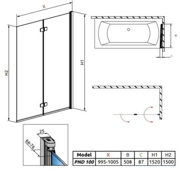 Ширма для ванны Fuenta PND I 100x150 Правая RADAWAY