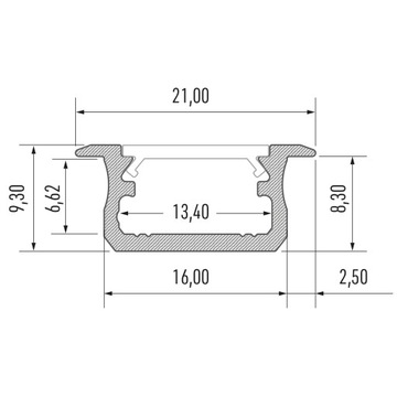 ВСТРАИВАЕМЫЙ СВЕТОДИОДНЫЙ ПРОФИЛЬ RAW ALU TYPE B 1M