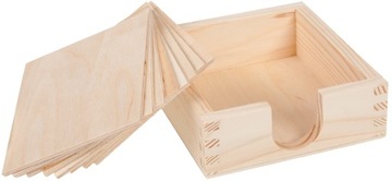 PUDEŁKO + 8 PODKŁADEK pod kubek z drewna DECOUPAGE