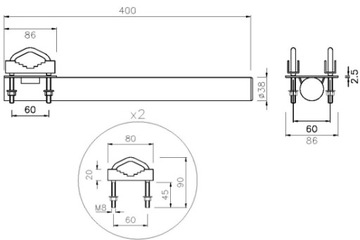 UCHWYT ANTENOWY BALKONOWY PROSTY 30CM CYBANTY