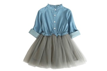 ELEGANCKA WIZYTOWA JEANSOWA SUKIENKA TIUL TUTU 128