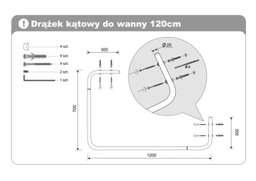 УГЛОВОЙ КАРКАС ДЛЯ ВАННЫ ДУША 70X120