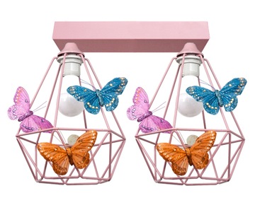 Lampa sufitowa żyrandol dla dziewczynki MOTYLEK 2 różowa diamenty