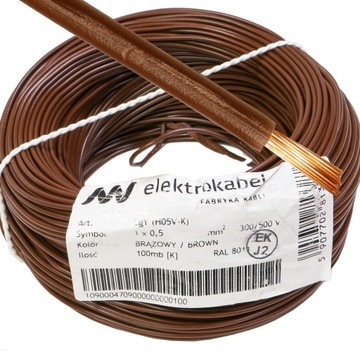 100m Przewód jednożyłowy kabel 1x0,5 linka LGY 1 x 0,5mm brązowy