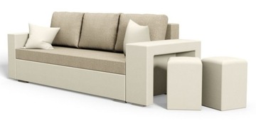 Kanapa z pufami GM rozkładana 238 cm sofa beż brąz