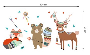 Наклейка на стену МЕДВЕДЬ ЛИСА СОВА ОЛЕНЬ Индийский XXL