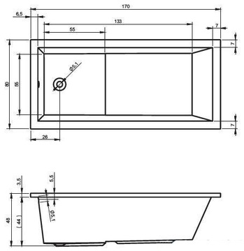 ПРЯМОУГОЛЬНАЯ ВАННА RIHO LUSSO PLUS 170x80 BA12 + НОЖКИ