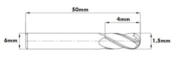 ТВЕРДОСПЛАВНАЯ ФРЕЗА 1,5x6x4x50 мм 45 футов 2F HRC45