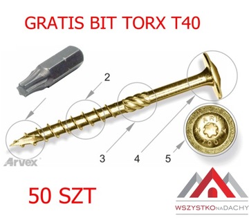 ARVEX СТОЛЯНЫЕ ВИНТЫ ДЛЯ ДЕРЕВА TORX 8x220 + БИТА