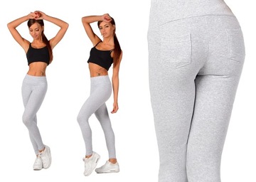 LEGGINSY WYSOKIM STANEM KIESZENIAMI SZARY P3 S/36