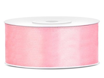 TASIEMKA WSTĄŻKA SATYNOWA jasnoróżowa 25 mm x 25 m na kokardy do prezentó
