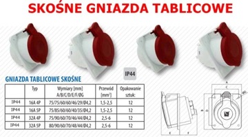 РОЗЕТКА ПЛАТНАЯ, угловая силовая 32А/5 IP44 22245