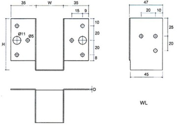 WL7 БАЛКА ПОДВЕСКА ЛЕГКАЯ СТРОИТЕЛЬНАЯ ОПОРА 41x70