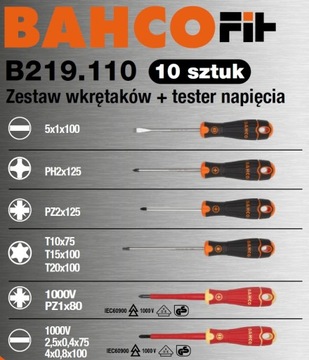 НАБОР ОТВЕРТОК 10 шт. BAHCO B219.110 HIT