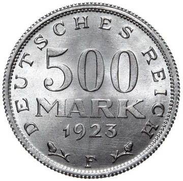 Niemcy - Weimar - Inflacja - moneta - 500 Marek 1923 F - MENNICZA Z ROLKI