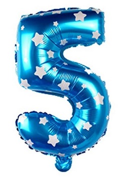 Balon CYFRA 5 niebieski star liczba urodziny 41cm