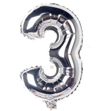 BALON FOLIOWY HEL CYFRA 3 TRÓJKA TRZY SREBRNA 80cm