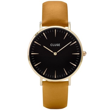 Cluse zegarek damski na skórzanym pasku czarna tarcza złoty duży CL18420
