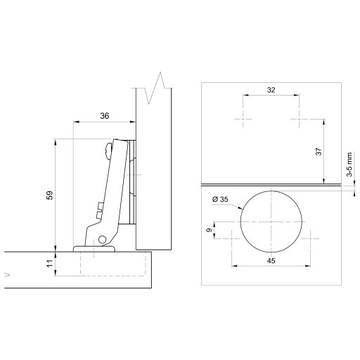 Zawias meblowy bliźniaczy AGV fi 35mm CLIP-ON 2szt