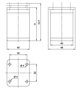 Noga nóżka stopka meblowa ALU 40x40 Kwadrat H=60