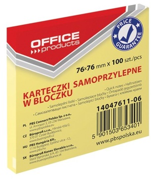 KARTECZKI SAMOPRZYLEPNE NOTES BLOCZEK 76x76 100k