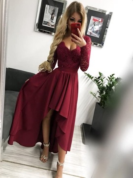 Loren CZERWONA DŁUGA SUKIENKA z KORONKOWĄ GÓRĄ L