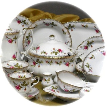 001 ZESTAW OBIADOWO-KAWOWY 6/30 Róża Złota IWONA MALCER porcelana