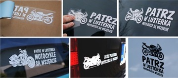 Naklejka na auto PATRZ W LUSTERKA MOTOCYKLE Motocyklistka *25 cm *Kolory