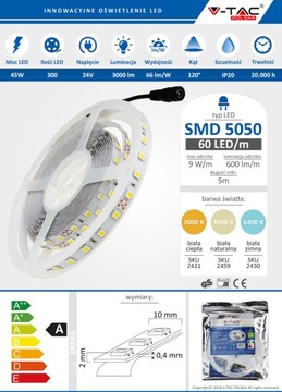 Светодиодная лента SMD5050 45Вт 5м IP20 24В V-TAC